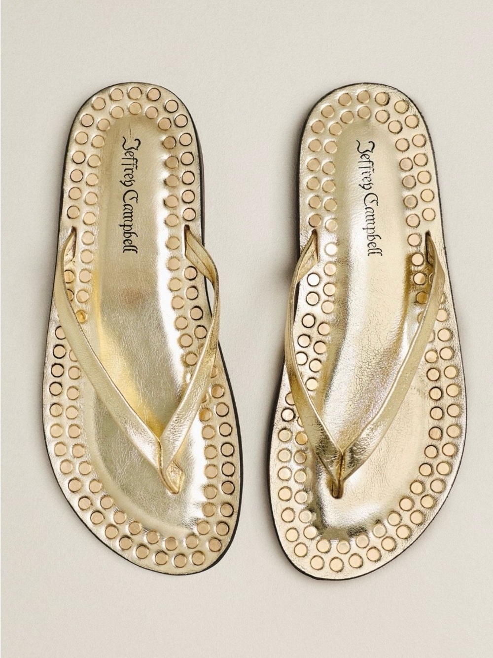 JEFFREY CAMPBELL KATRINA STUDDED FLIP FLOPS NEW SIZE 8/39 in GOLD